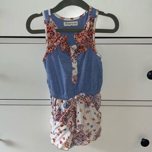 Floral Paisley Romper in Blue and White